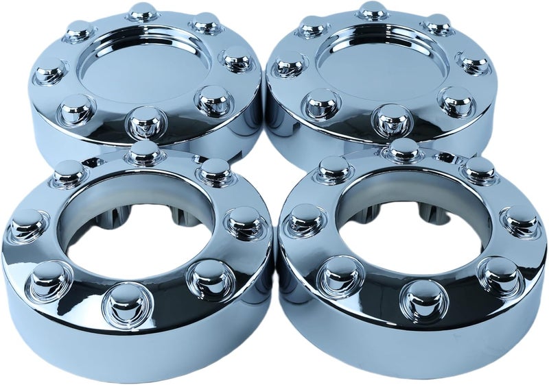 PPCovers Set of 4 New Chrome 4x4 Wheel Center Caps Replacement for 2005-2018 F250 F350 SRW (Single Rear Wheel) 4WD Pickup Truck 2 Open Front, 2 Closed Rear Caps。 Size: 8-3/8" Diameter, 3" Tall - Image 1